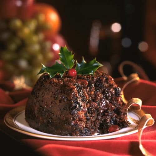 Figgy's Christmas Pudding with ribbon & holly