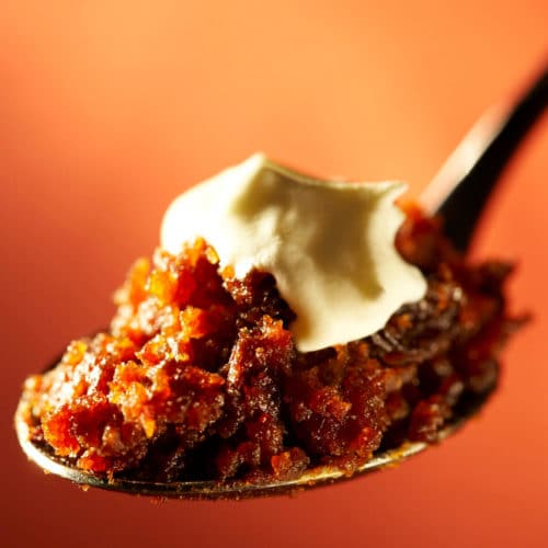 Figgy's Christmas Pudding on a spoon