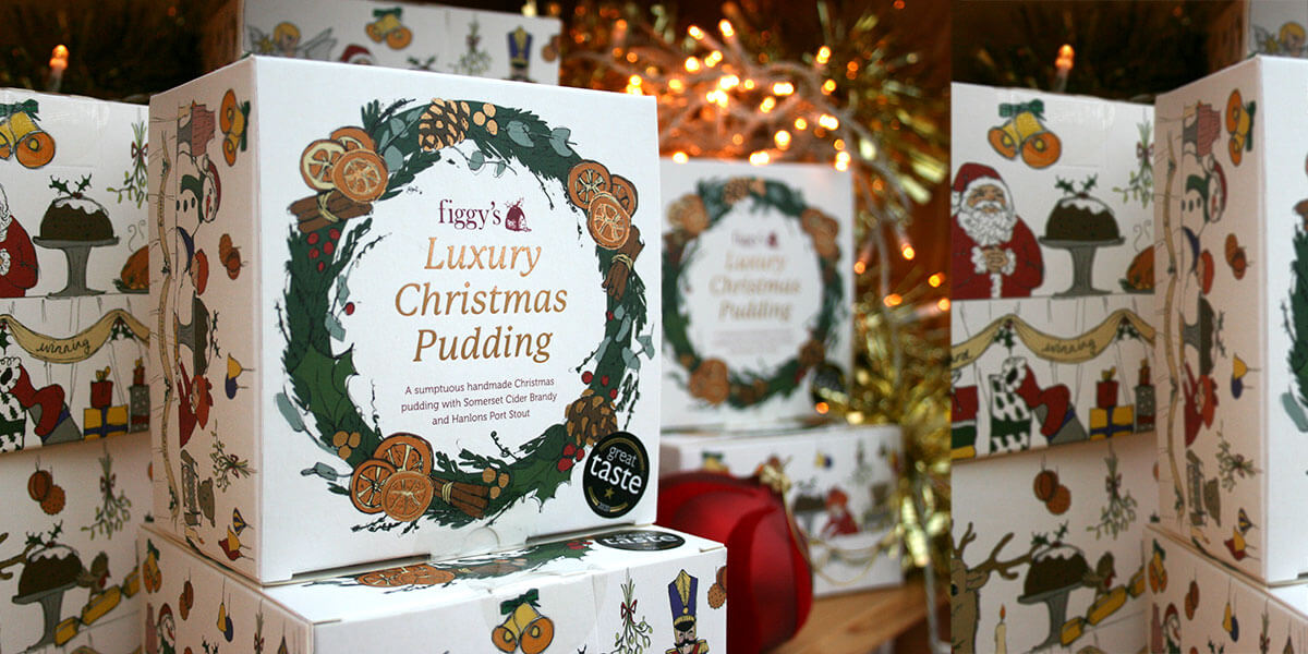 Figgy's Christmas Puddings on a shop shelf